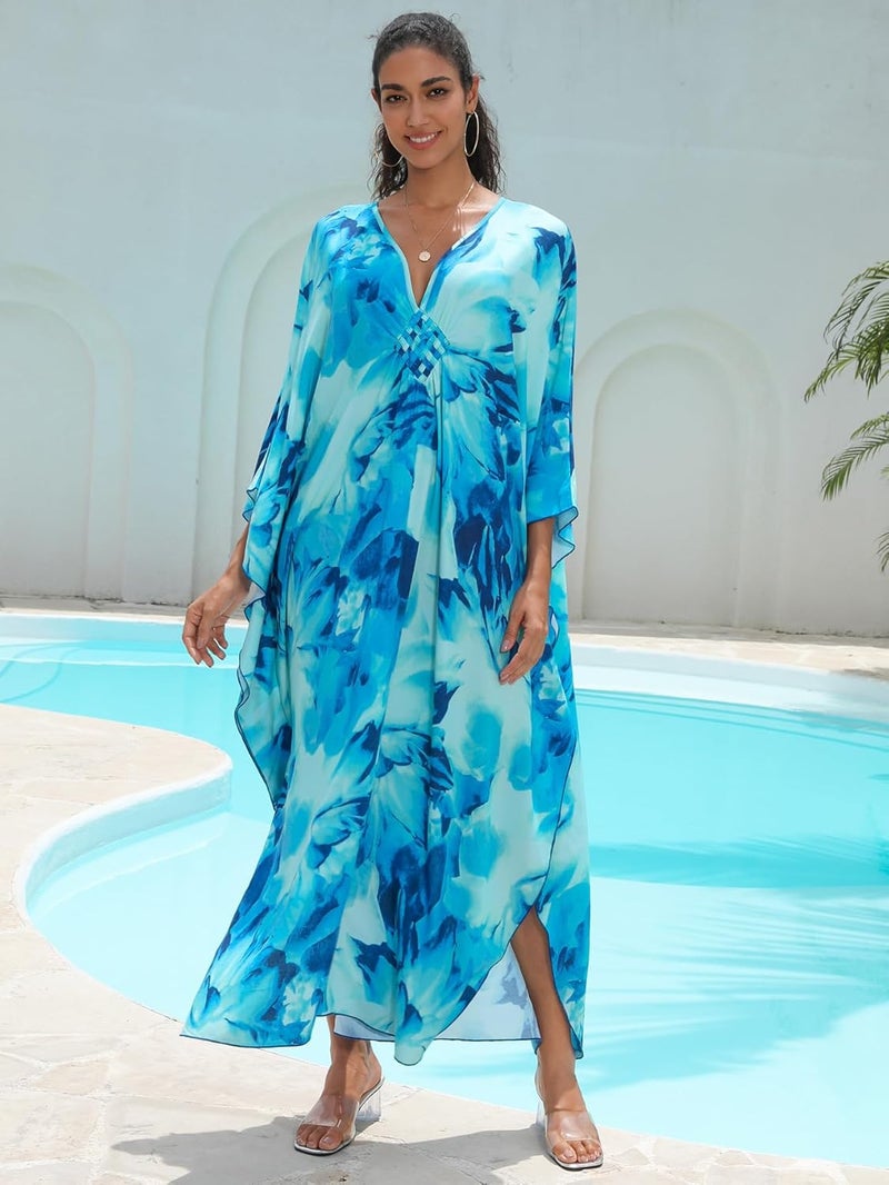 KEYLORTING Women's Plus Size Kaftan Dress – Plus Size Maxi Dress Moo Moos Beach Cover Up,Bathing Suit Cover-Up Loungewear - Image 5